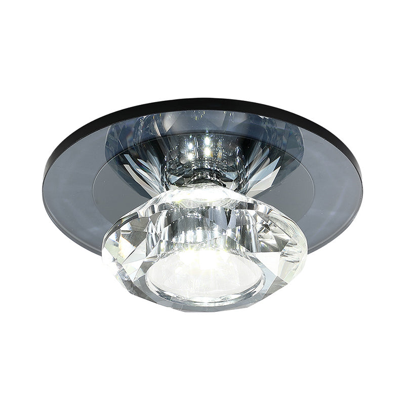 LED Porch Semi Flush Mount Light Simple Black/Tan Ceiling Lighting with Circle Clear Crystal Shade, Warm/White Light