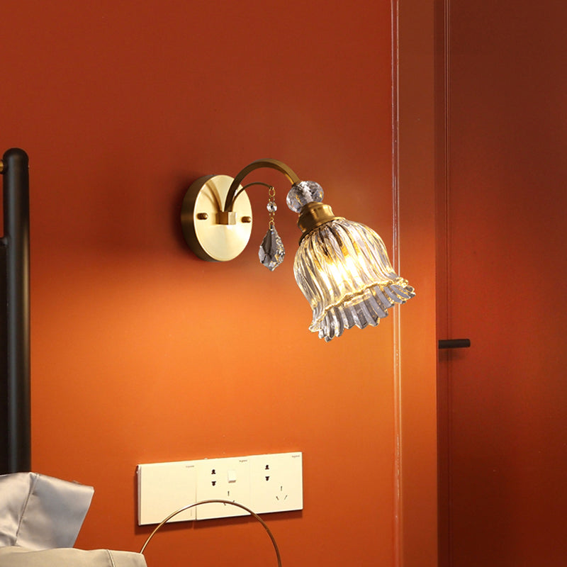 Flower Wall Mount Lighting Simplicity Beveled Crystal 1 Bulb Living Room Wall Light Sconce in Gold