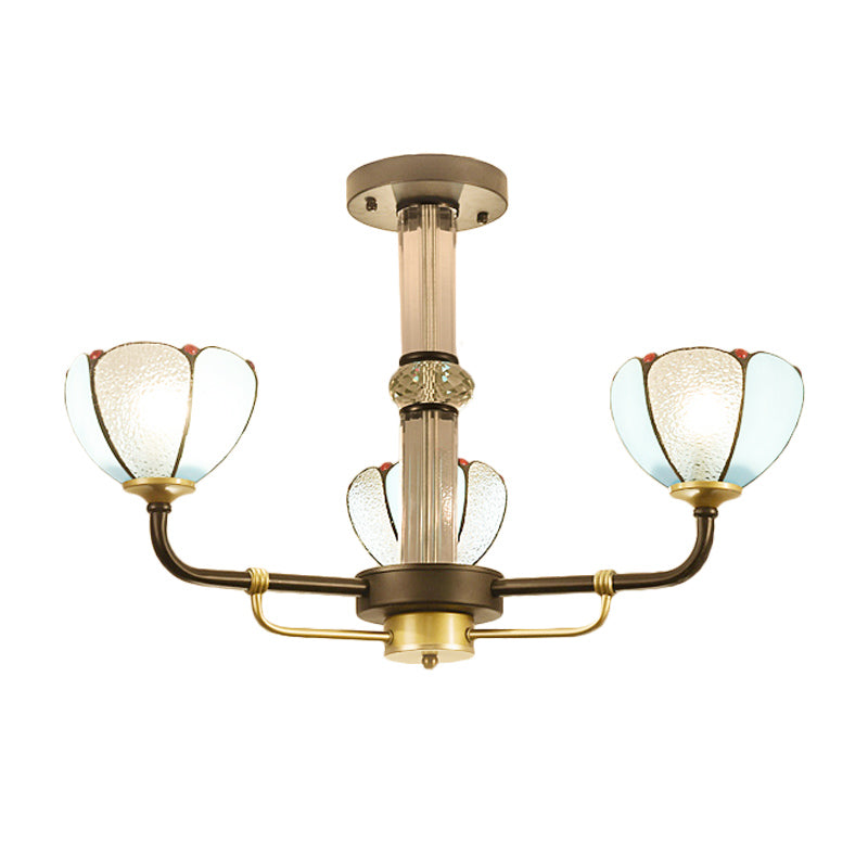 Petal Ceiling Hanging Light Stained Glass 3 Lights Tiffany Chandelier Lighting in Blue for Bedroom