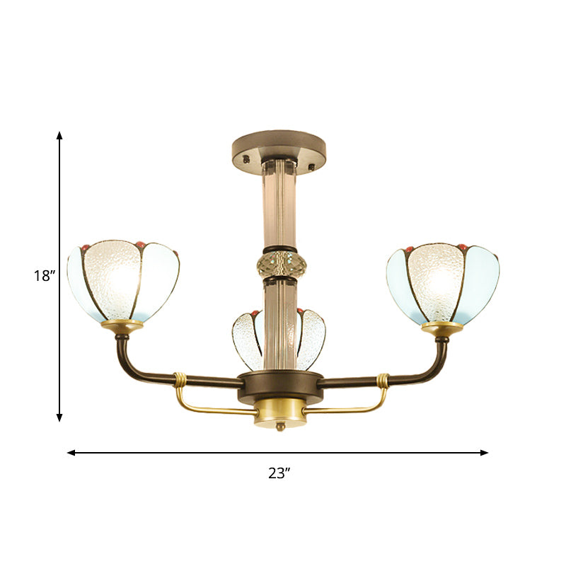 Blütendecke Decke Hanges hängendes Glas 3 Lichter Tiffany Kronleuchter Licht in Blau für Schlafzimmer