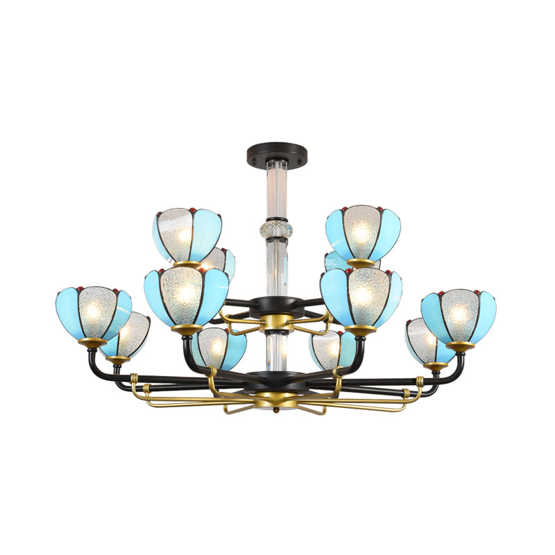 Multi Light Scalloped Chandelier with Blue Glass and Jewelry Vintage Pendant Light for Living Room