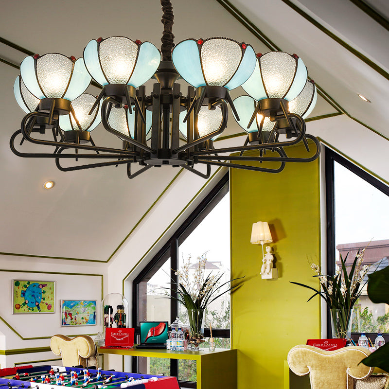 Blue Glass Petal Chandelier Lighting with Hanging Chain Tiffany Suspension Light for Living Room