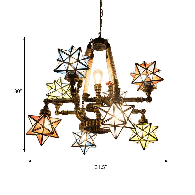 Lampada colorata a base di stella in vetro con tubo e marcia lampadario a soffitto tiffany multipla per negozio