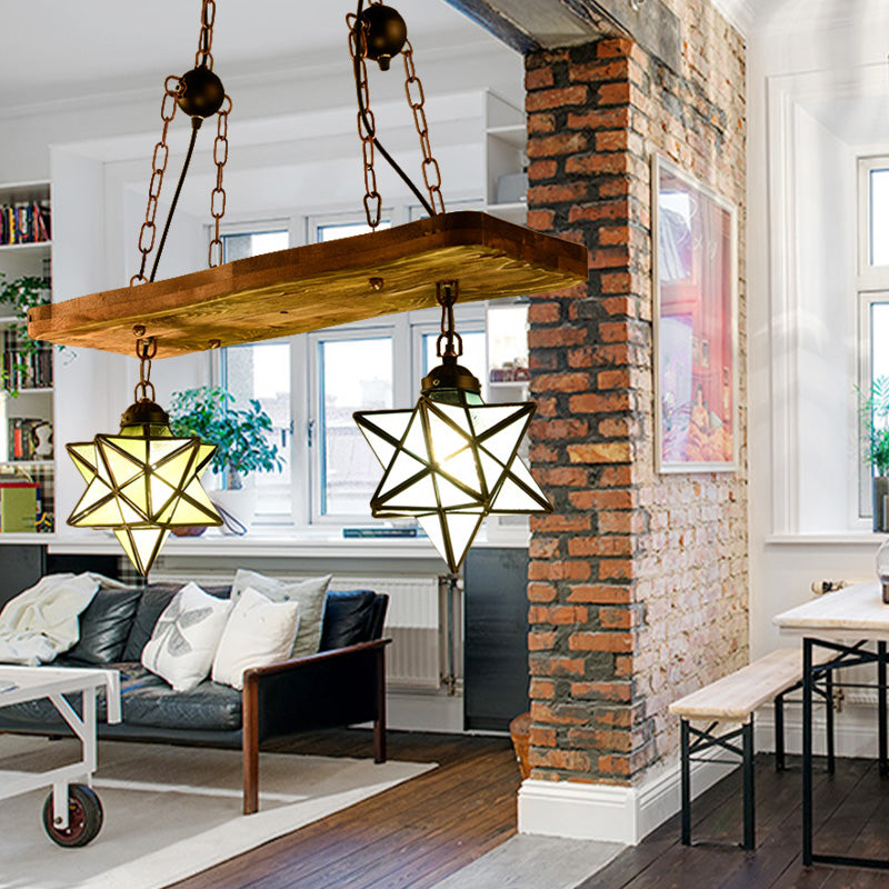 2/3 lumières lampe à lustre étoile rustique avec planche en bois en verre coloré en verre intérieur lumière pour la cuisine