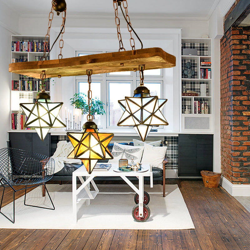 2/3 lumières lampe à lustre étoile rustique avec planche en bois en verre coloré en verre intérieur lumière pour la cuisine