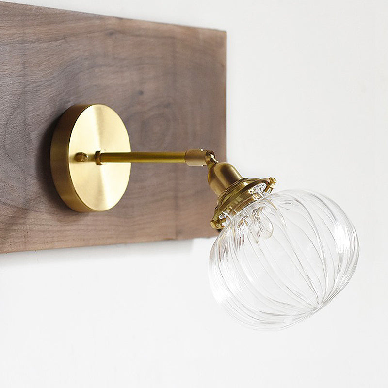 1 Kopfwand montierte Lampe Kolonialkugel Klar/Cognac Prismatic Glass Leuchte Beleuchtung in Gold