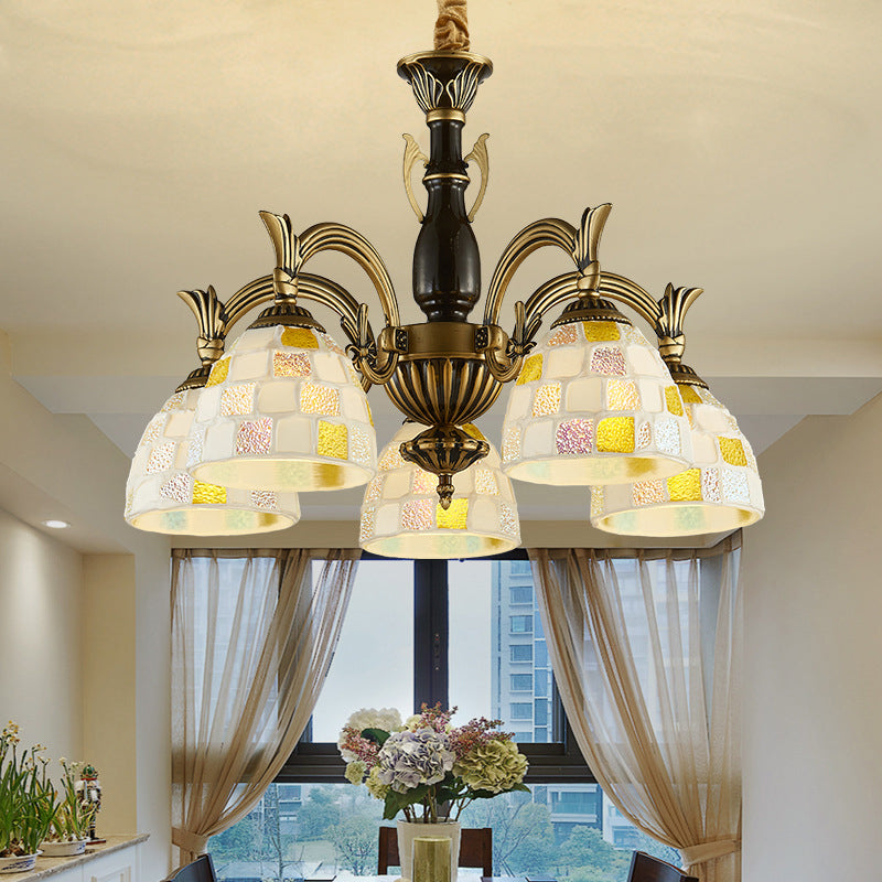 5 Lights Mosaic Hanging Light Vintage Stained Glass Indoor Lighting Fixture for Living Room