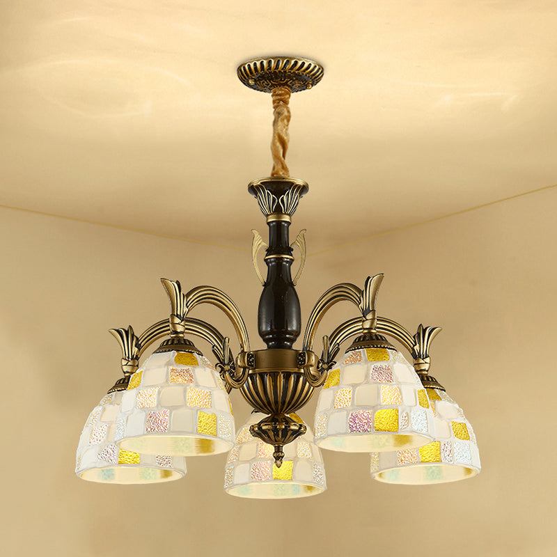 5 Lights Mosaic Hanging Light Vintage Stained Glass Indoor Lighting Fixture for Living Room