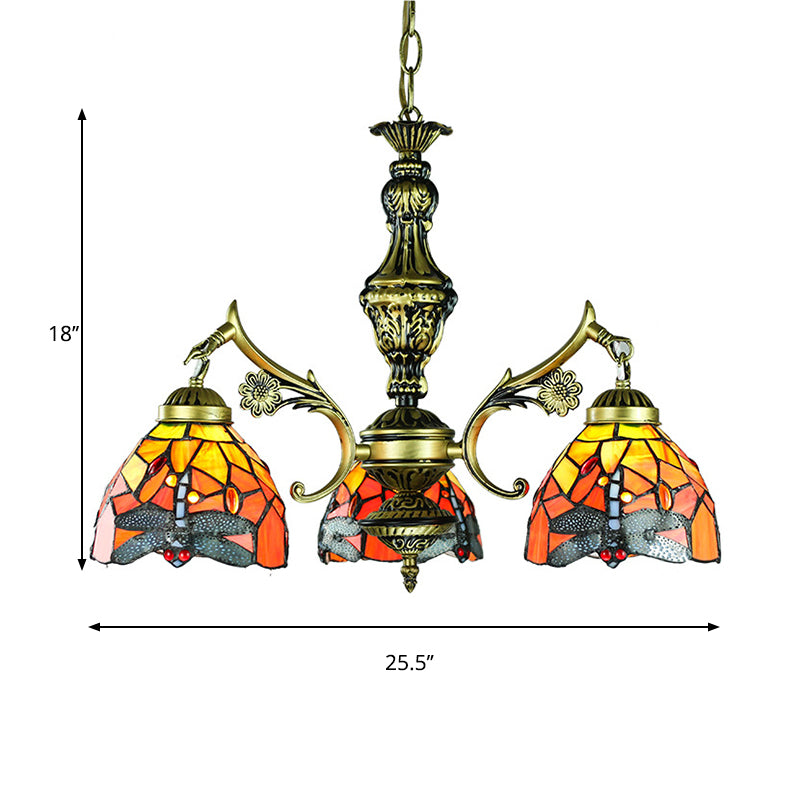 Lodge Dragonfly Decke Anhänger 3 Leuchten Buntglas Kronleuchter Licht für Esszimmer