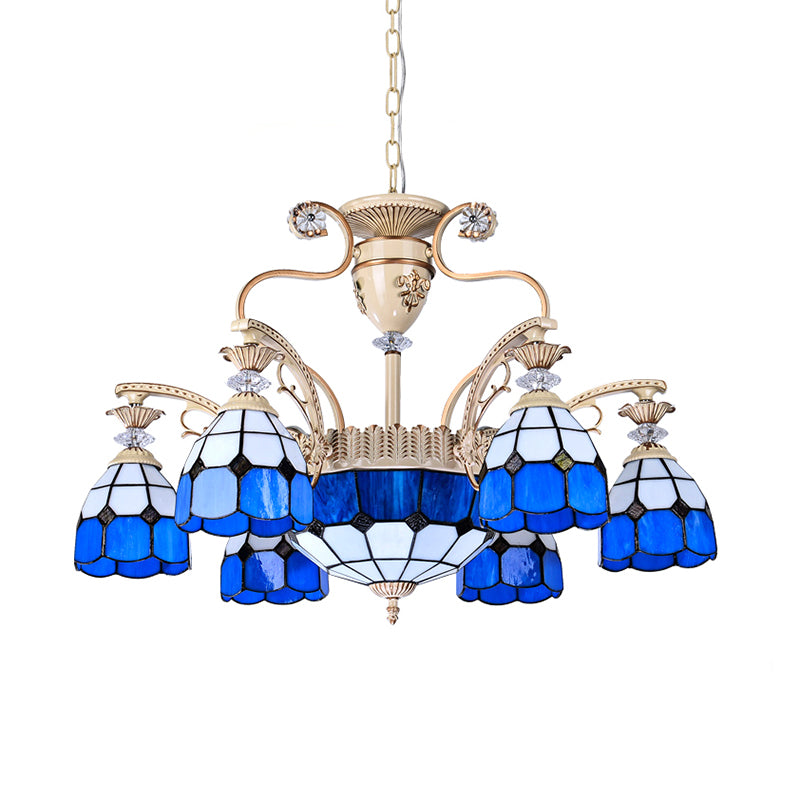 Accensione del lampadario a 9 luci Tiffany Grid a soffitto a soffitto a soffitto in vetro in blu