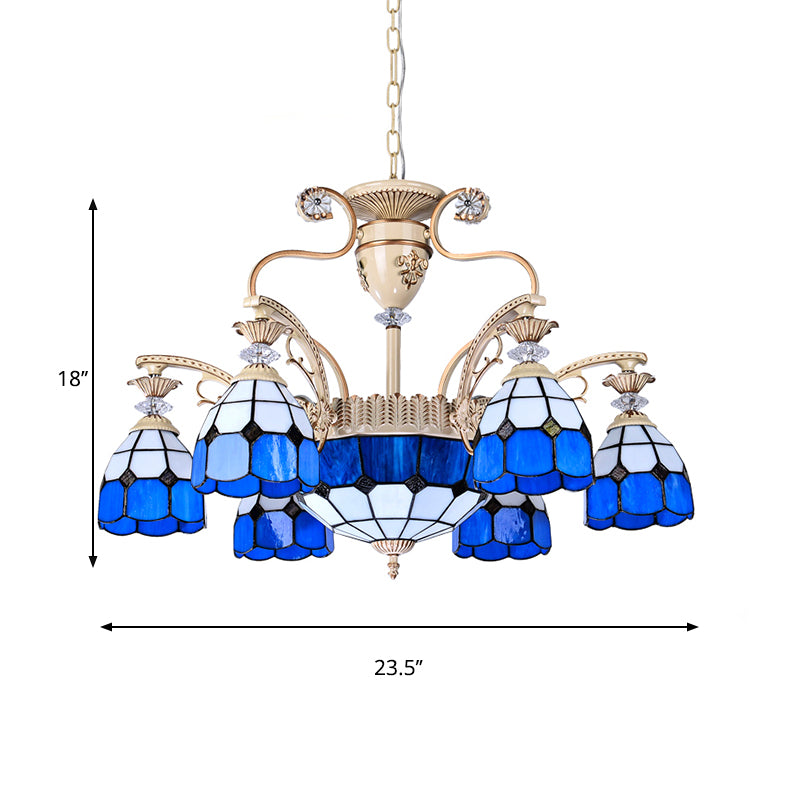 Accensione del lampadario a 9 luci Tiffany Grid a soffitto a soffitto a soffitto in vetro in blu
