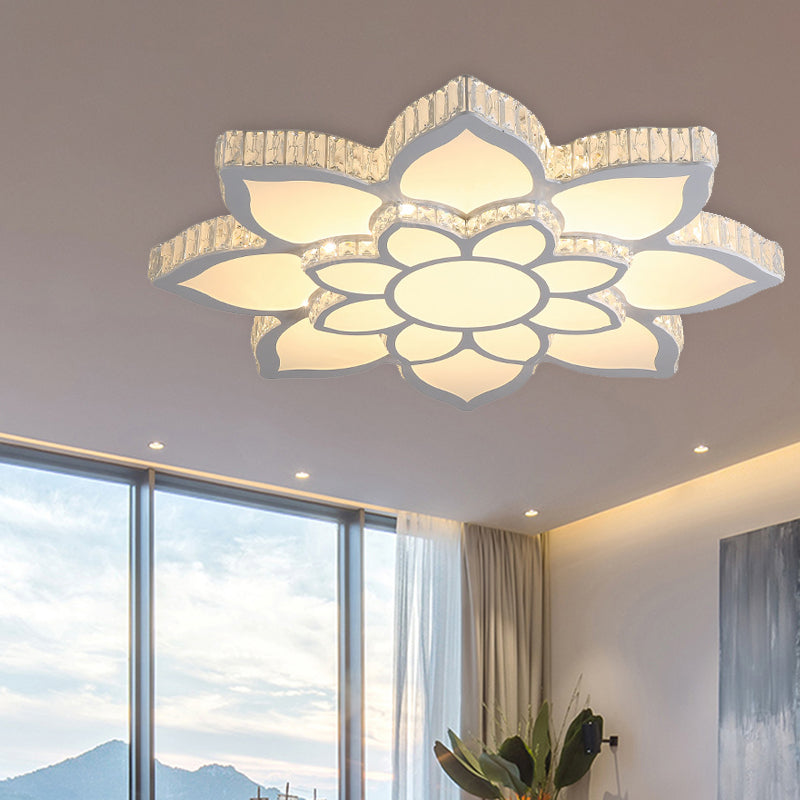 Acrylic Bloom Flush Mount Spotlight Modernism LED White Ceiling Light with K9 Crystal in White/3 Color Light/Remote Control Stepless Dimming, 22.5"/29.5"/35.5" W
