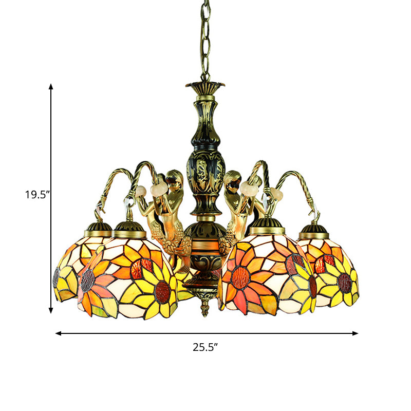 Tenage d'art orange orange pendant tournesol 5 lumières