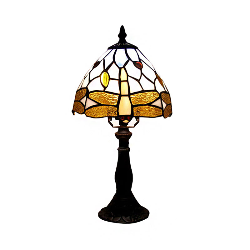 Stained Glass Umbrella Desk Light with Dragonfly Dining Room Tiffany Reading Light in Brown