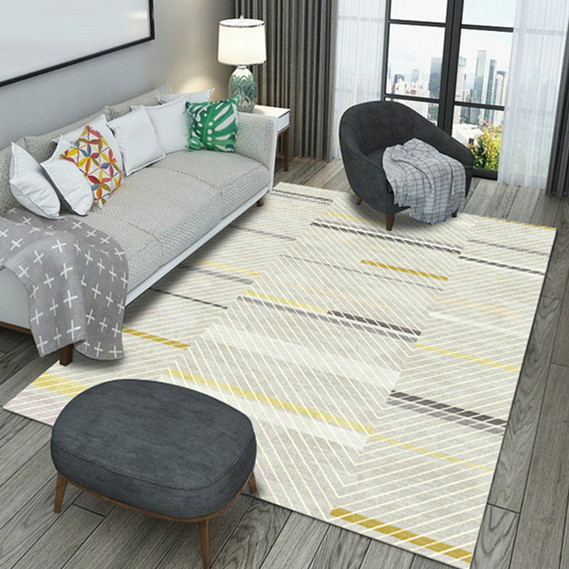 Grey Striped Pattern Rug Polyester Modern Rug Washable Anti-Slip Pet Friendly Area Rug for Living Room