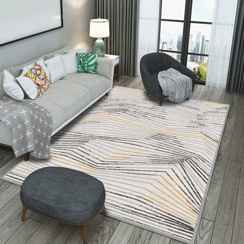 Grey Striped Pattern Rug Polyester Modern Rug Washable Anti-Slip Pet Friendly Area Rug for Living Room