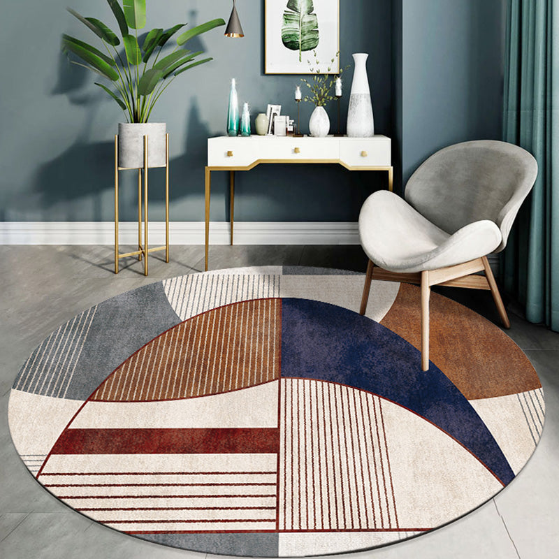 Unique Multicolor Modernist Rug Polyester Colorblock Stripe Pattern Rug Washable Pet Friendly Non-Slip Carpet for Living Room