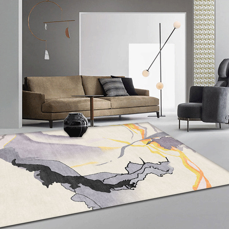 Grey Abstract Rug Polyester Modern Rug Washable Anti-Slip Pet Friendly Area Rug for Living Room