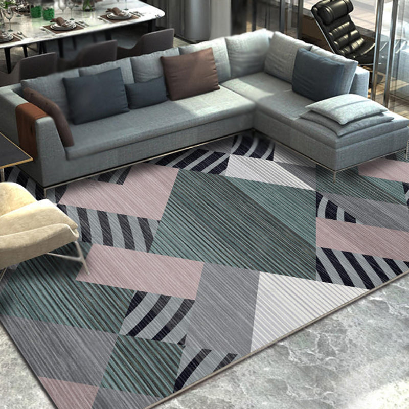 Unique Multicolor Modernist Rug Polyester Striped Pattern Rug Washable Pet Friendly Non-Slip Carpet for Living Room