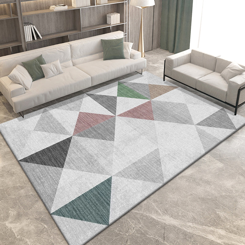 Modern Geometric Pattern Rug Multicolor Polyester Rug Non-Slip Backing Washable Pet Friendly Carpet for Bedroom
