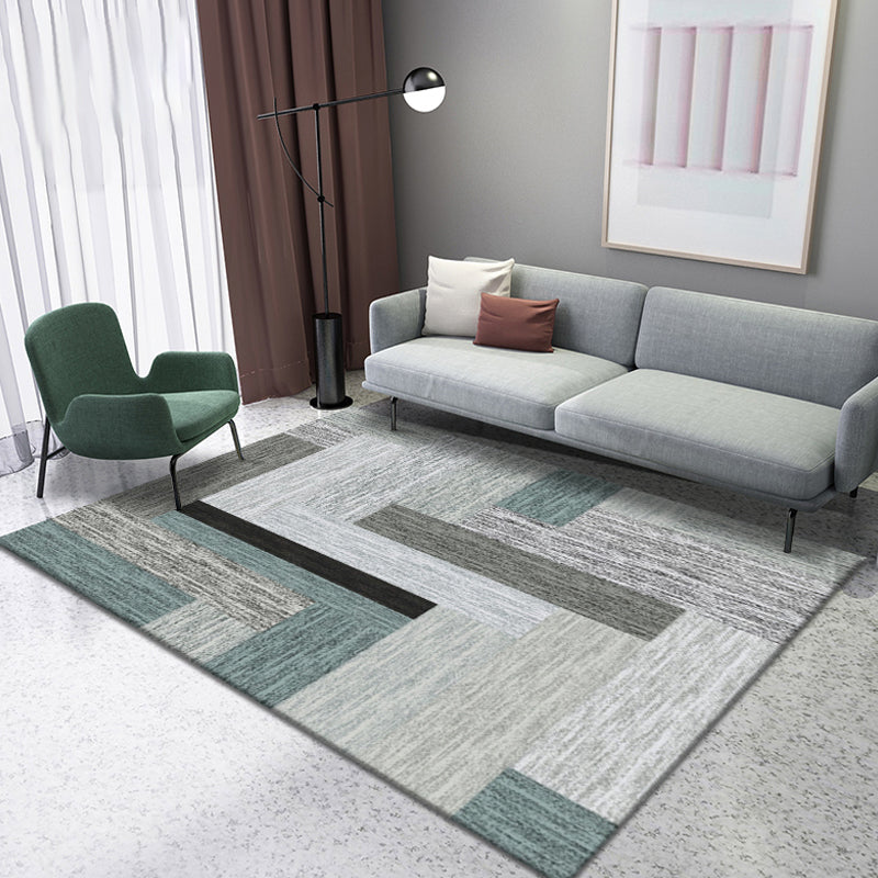 Modern Geometric Pattern Rug Multicolor Polyester Rug Non-Slip Backing Washable Pet Friendly Carpet for Bedroom