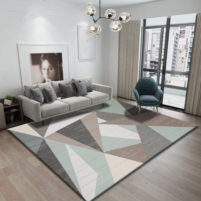 Modern Geometric Pattern Rug Multicolor Polyester Rug Non-Slip Backing Washable Pet Friendly Carpet for Bedroom