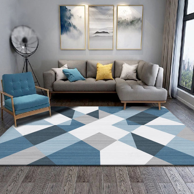 Modern Geometric Pattern Rug Multicolor Polyester Rug Non-Slip Backing Washable Pet Friendly Carpet for Bedroom