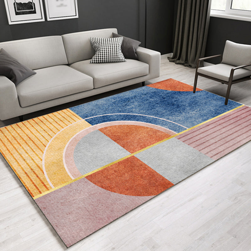 Casual Contemporary Rug Multicolor Geometric and Striped Pattern Rug Washable Pet Friendly Non-Slip Carpet for Living Room