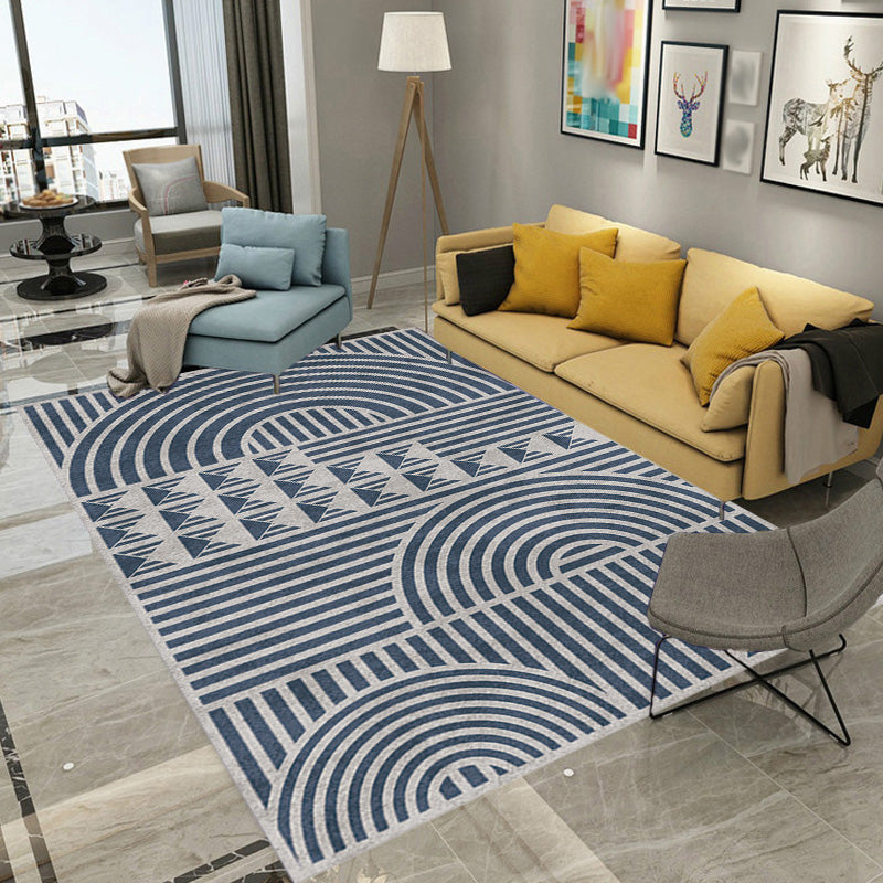 Creative Modernist Rug Polyester Geometric and Stripe Pattern Rug Washable Pet Friendly Non-Slip Carpet for Living Room