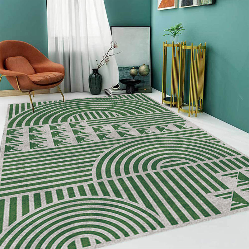 Creative Modernist Rug Polyester Geometric and Stripe Pattern Rug Washable Pet Friendly Non-Slip Carpet for Living Room