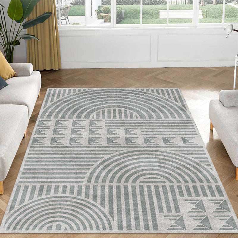 Creative Modernist Rug Polyester Geometric and Stripe Pattern Rug Washable Pet Friendly Non-Slip Carpet for Living Room