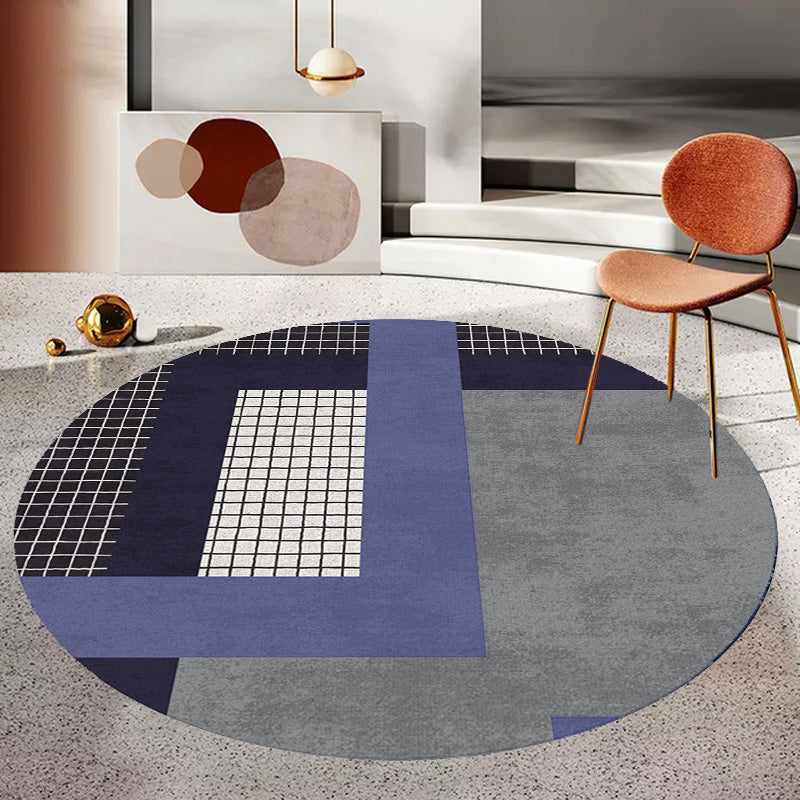 Multicolor Plaid Pattern Rug Polyester Modern Rug Washable Anti-Slip Pet Friendly Area Rug for Living Room