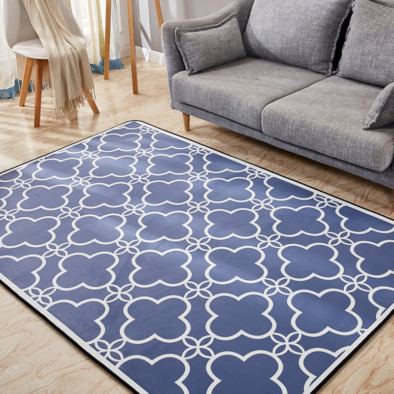 Modernist Geometric Pattern Rug Grey and Blue Polyester Rug Non-Slip Backing Washable Pet Friendly Carpet for Home