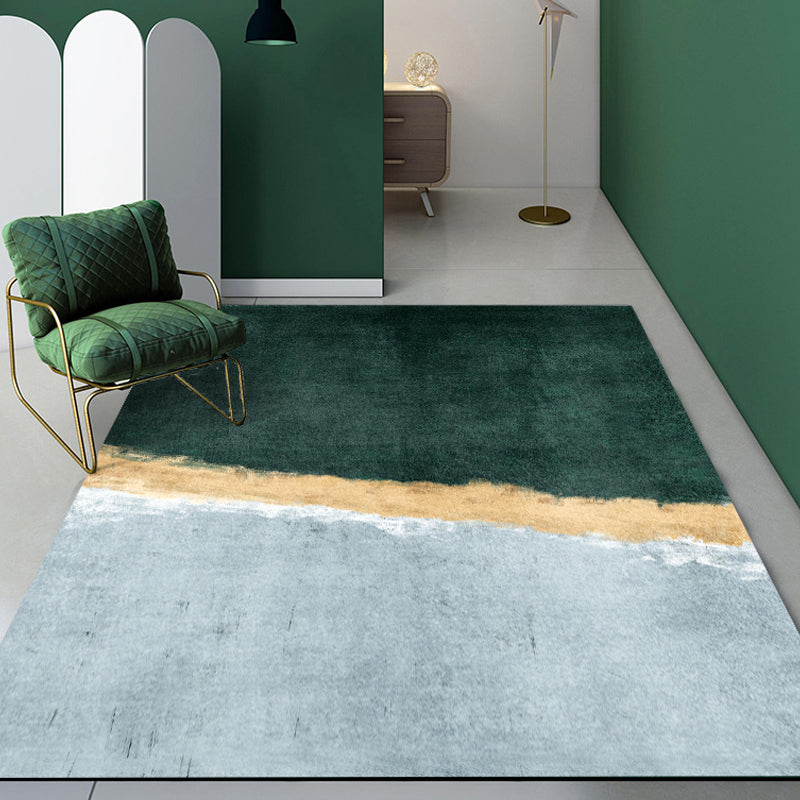 Green Abstract Pattern Rug Polyester Modern Rug Washable Anti-Slip Pet Friendly Area Rug for Living Room