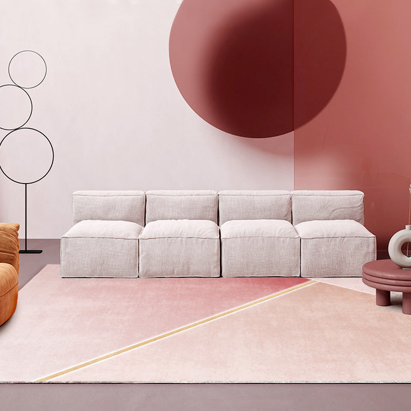 Contemporary Colorblock Rug Pink Polyester Rug Non-Slip Backing Washable Pet Friendly Carpet for Home