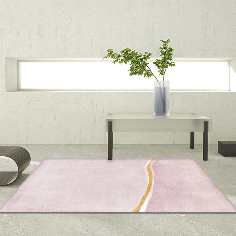 Contemporary Colorblock Rug Pink Polyester Rug Non-Slip Backing Washable Pet Friendly Carpet for Home