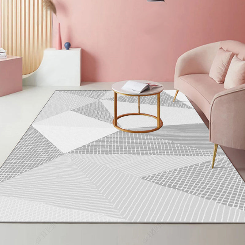 Modernist Striped Pattern Rug Light Grey and Pink Polyester Rug Non-Slip Backing Washable Pet Friendly Carpet for Home