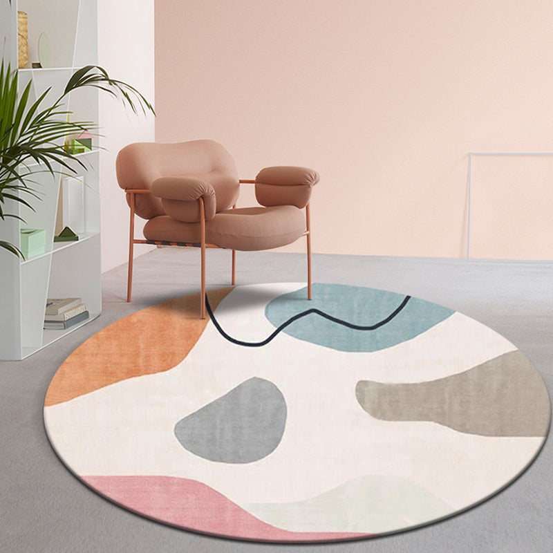 Pink Multicolor Colorblock Rug Polyester Modern Rug Washable Anti-Slip Pet Friendly Area Rug for Living Room