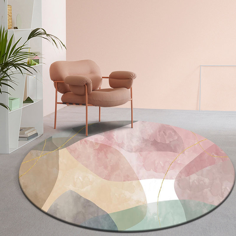 Pink Multicolor Colorblock Rug Polyester Modern Rug Washable Anti-Slip Pet Friendly Area Rug for Living Room