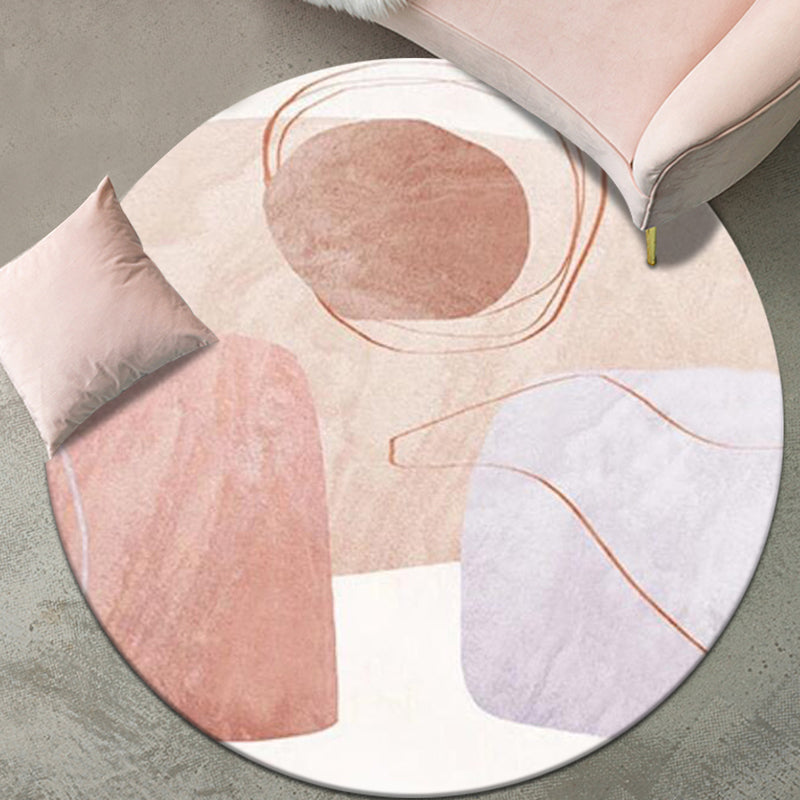 Pink Multicolor Colorblock Rug Polyester Modern Rug Washable Anti-Slip Pet Friendly Area Rug for Living Room