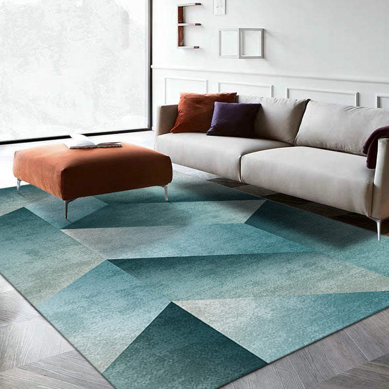 Simplicity Geometric Pattern Rug with Ombre Multicolor Polyester Rug Non-Slip Backing Washable Pet Friendly Carpet for Bedroom