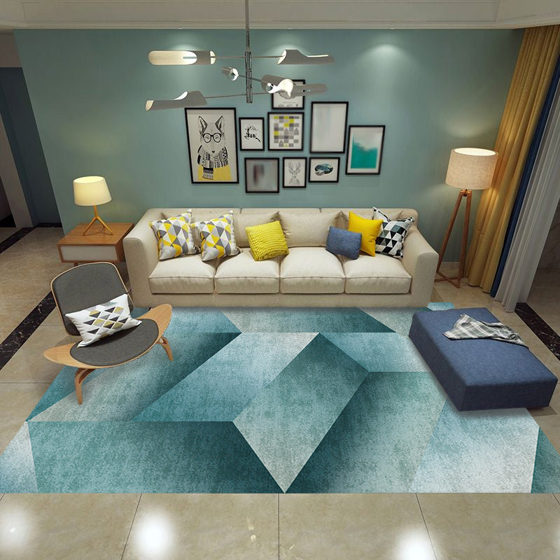Simplicity Geometric Pattern Rug with Ombre Multicolor Polyester Rug Non-Slip Backing Washable Pet Friendly Carpet for Bedroom