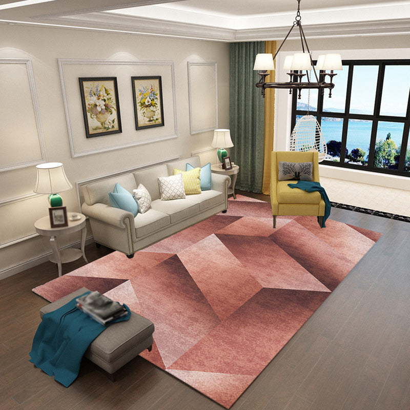 Simplicity Geometric Pattern Rug with Ombre Multicolor Polyester Rug Non-Slip Backing Washable Pet Friendly Carpet for Bedroom