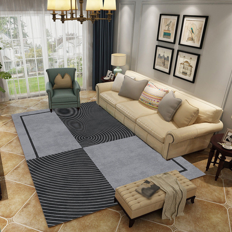 Multicolor Geometric Pattern Rug with Stripe Polyester Modern Rug Washable Anti-Slip Pet Friendly Area Rug for Living Room