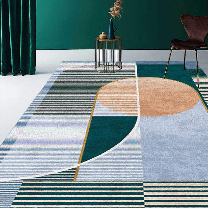 Multicolor Geometric Pattern Rug with Stripe Polyester Modern Rug Washable Anti-Slip Pet Friendly Area Rug for Living Room
