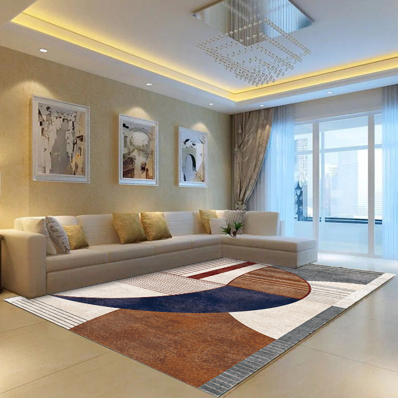 Multicolor Geometric Pattern Rug with Stripe Polyester Modern Rug Washable Anti-Slip Pet Friendly Area Rug for Living Room
