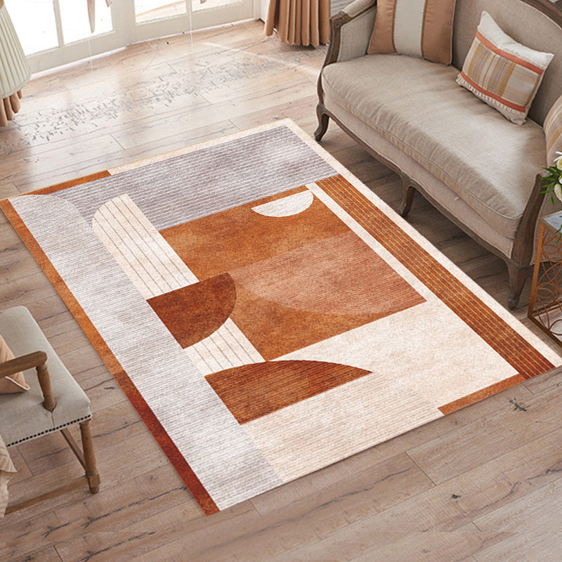 Multicolor Geometric Pattern Rug with Stripe Polyester Modern Rug Washable Anti-Slip Pet Friendly Area Rug for Living Room