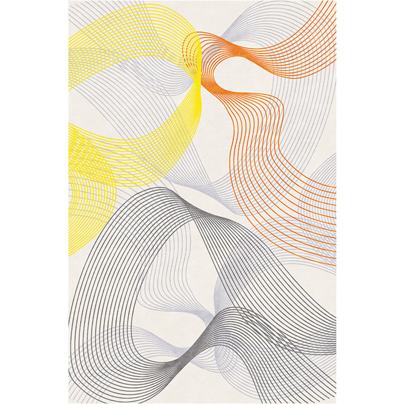 Modernist Swirl Stripe Pattern Rug Grey and Yellow Polyester Rug Non-Slip Backing Washable Pet Friendly Carpet for Home