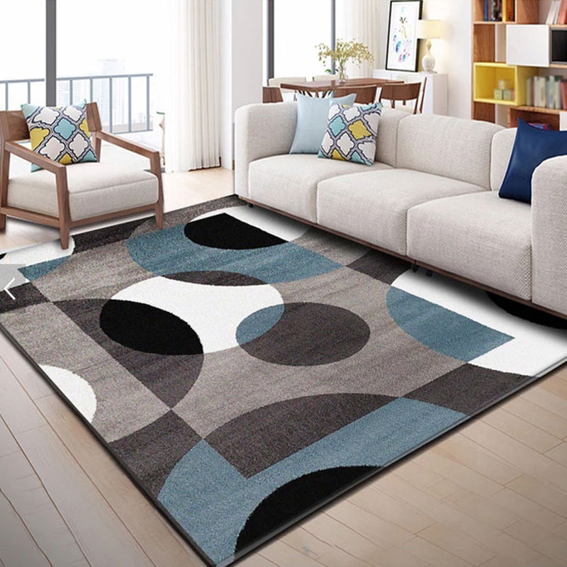 Multicolor Geometric Pattern Rug Polyester Modern Rug Washable Anti-Slip Pet Friendly Area Rug for Living Room