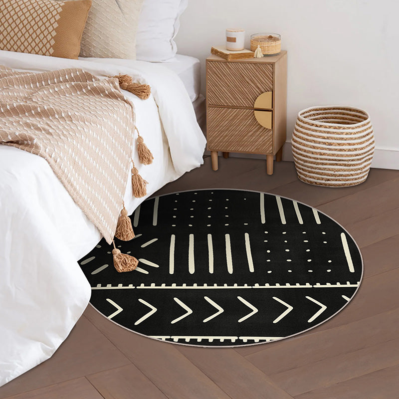 Modernistischer geometrischer Musterteppich mit Streifenschwarz-Gelb-Polyester-Teppich nicht rutschfestem waschbarer Haustier-Friendly-Teppich für Schlafzimmer